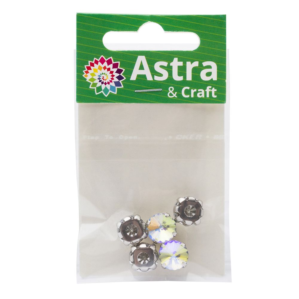 Хрустальные стразы в цапах круглой формы, белый c внутренним AB покрытием 10 мм, 5 шт, Astra&Craft, РЦ003НН10