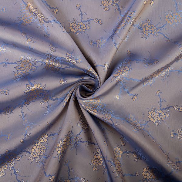 Ткань подкладочная (таффета) с рисунком 96 г/м², 100х145 см, 045 голубой с золотыми цветами, Gamma JTR