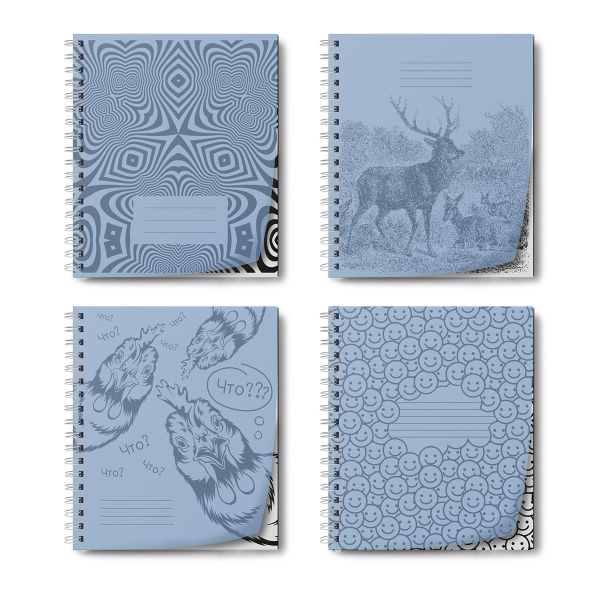 Тетрадь общая с пластик. обложкой, ч/б запечат. титульн. лист, 180 мкр, Pastel A5+ 60 л. на гребне 65 г/м², белизна 100%, 4 шт, клетка, 000666 Васильковая, Светоч ТЕТ60-001