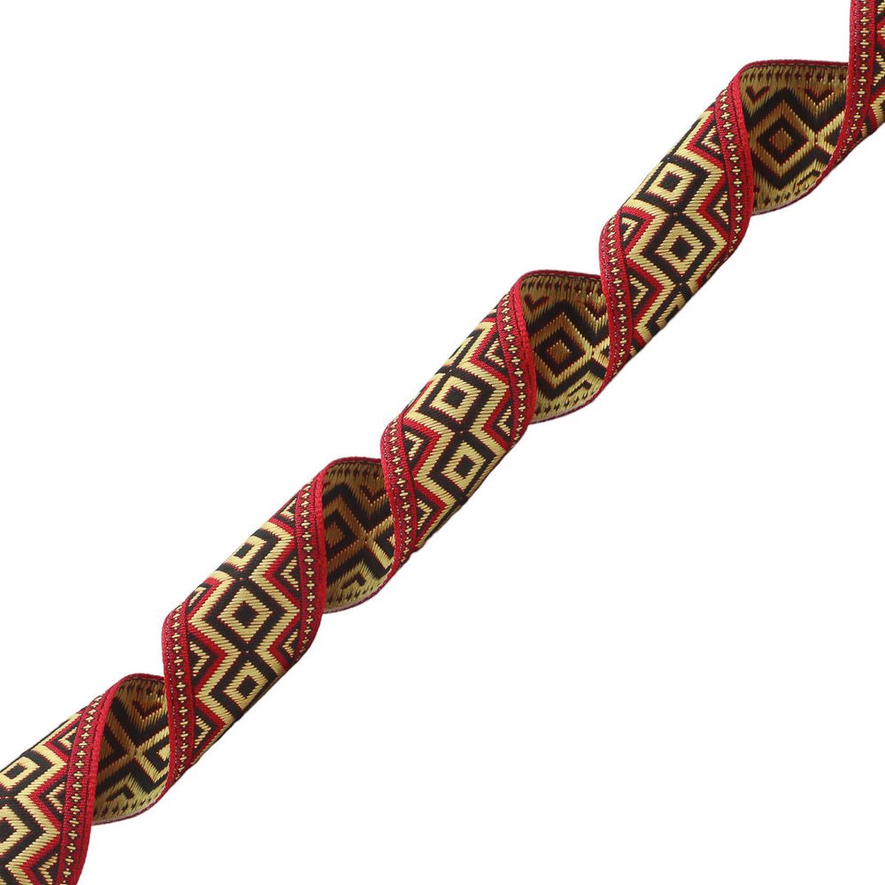 Лента (тесьма) жаккардовая 32.0 мм / 25±1 метров, рис. 9496, (2 красный/черный) С1853Г17