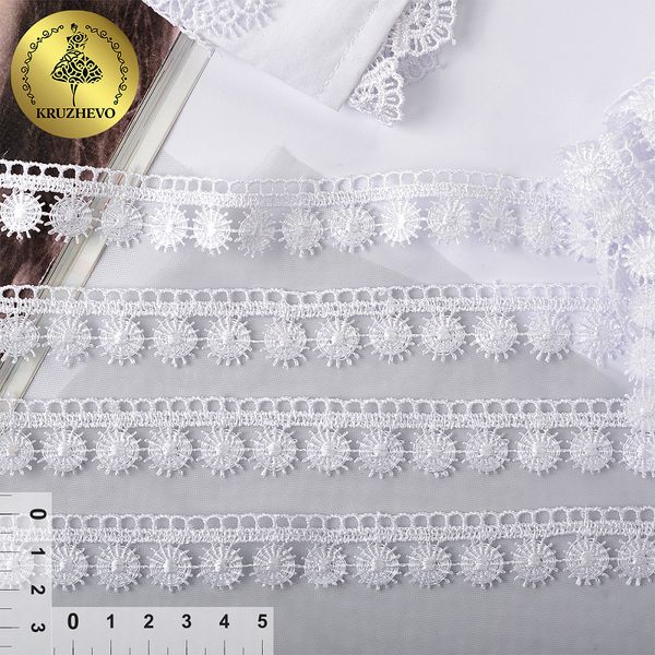 Кружево гипюр (плетёное) 20 мм, диз. 145, цв.01 белый, уп. 9 м, Kruzhevo
