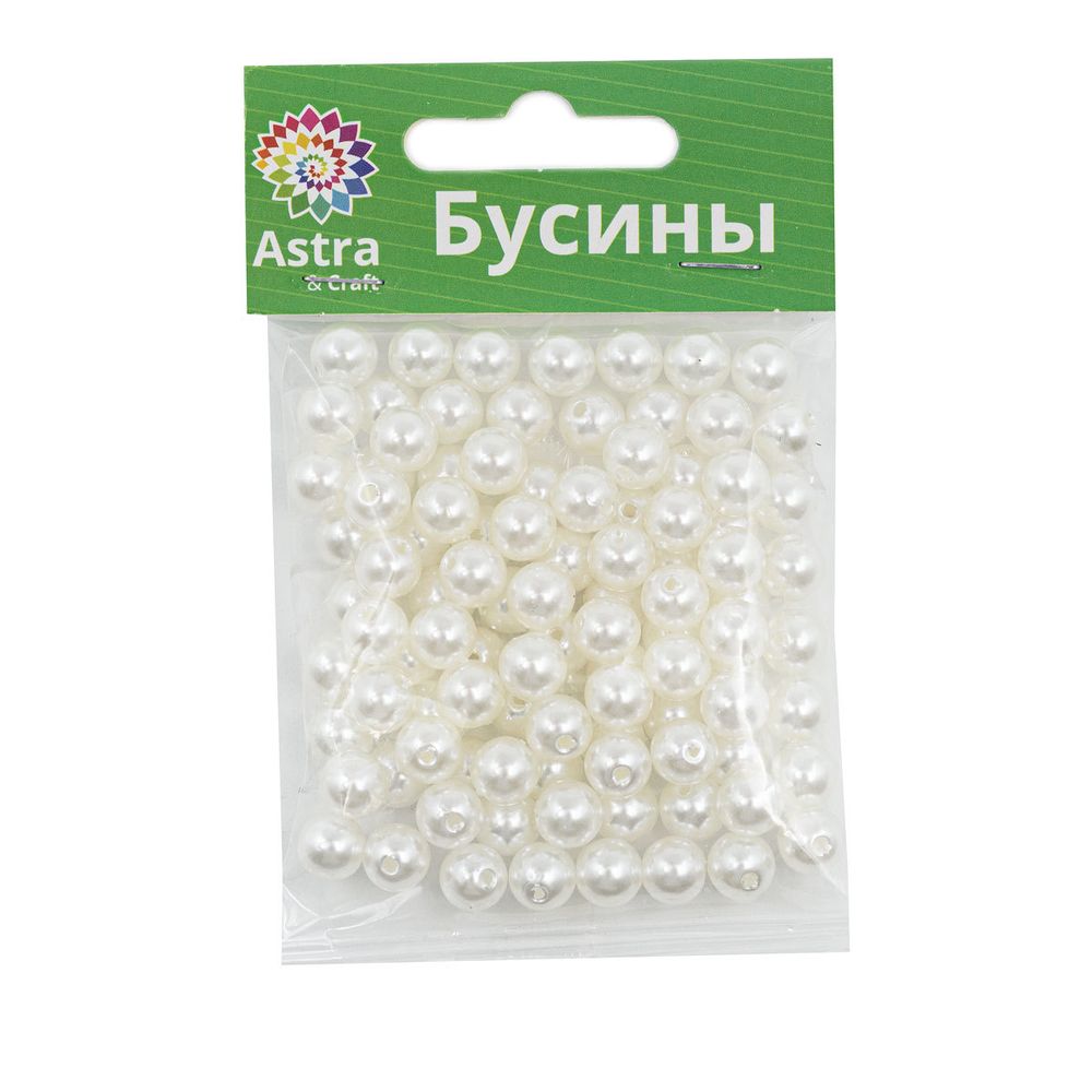 Бусины пластик (жемчуг) ⌀8 мм, 25 г, Astra&Craft, 001 NL белый