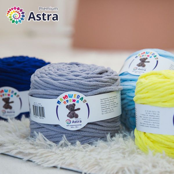 Пряжа Astra Premium (Астра Премиум) Плюшевая / уп.2 мот. по 100 г, 80 м, 911 серый