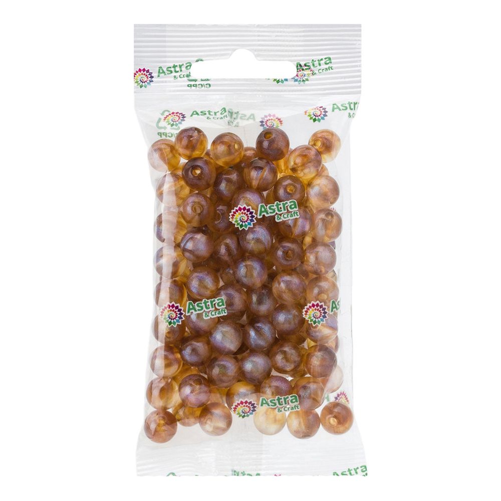 Бусины акрил ⌀10 мм, 50 г (94±10 шт), дымка с АВ шиммером, круглые,  Astra&Craft (AD037 темно янтарный), 2010