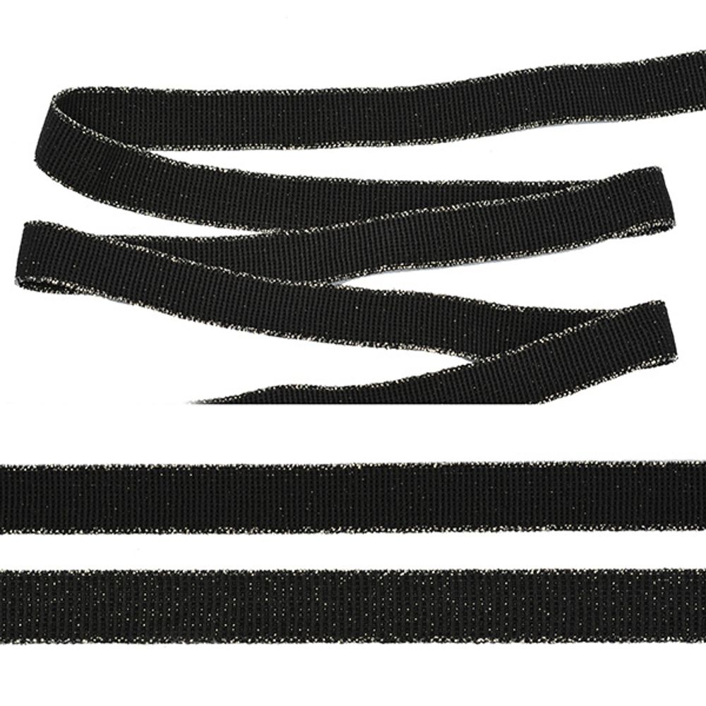 Лента репсовая (в рубчик) эластичная, LRE.10BS, 10 мм, черный/серебро, уп. 25 м Лента репсовая (в рубчик) эластичная, LRE.10BS, 10 мм, черный/серебро, уп. 25 м