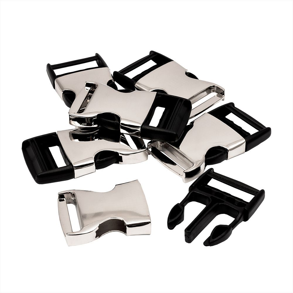 Фастекс (пряжка трезубец) металл/пластик 30 мм, 72x39 мм, никель / черный, 6 шт