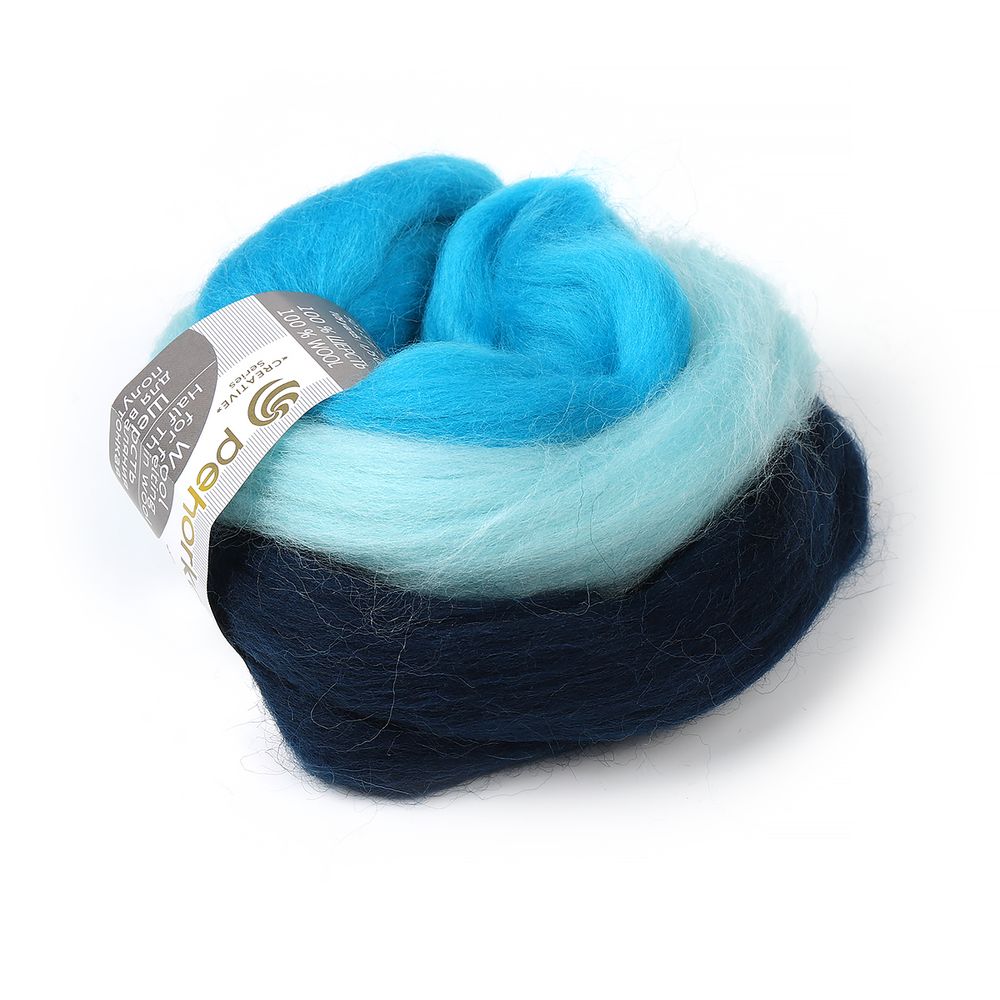 Шерсть для валяния Пехорка Гребенная лента п/тонкая 1х50 г (27-28 мкр), 1314 бирюзовый микс