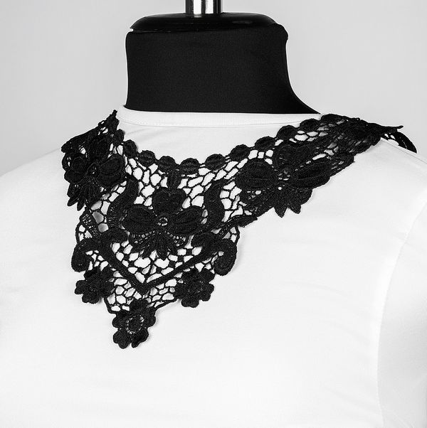 Пришивной кружевной воротник 29х23 см, цв.02 черный, уп.5 шт, диз.HX-35, Kruzhevo