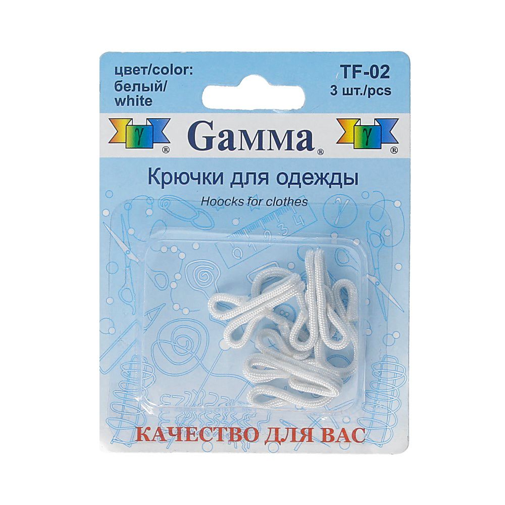 Крючок шубный обтяжной 36 мм, 3 шт, белый, Gamma TF-02