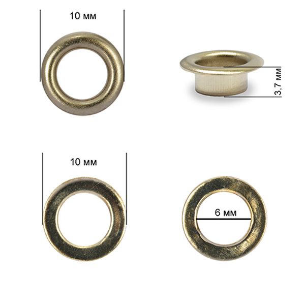Люверсы металл ⌀_6.0 мм (внутр.), внешн. ⌀10.0 мм (внутр.), h3.7 мм (внутр.), №4, сталь, цв. никель, 1000 шт, TBY