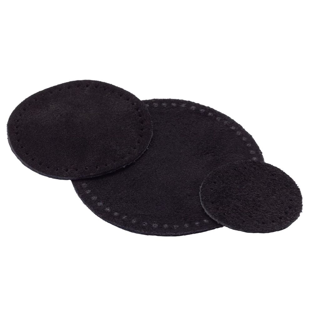 Набор заплаток пришивных из замши, круг ⌀4см, 6см и 8см, с перфорацией, 3 шт, 100% кожа (20 черный), 59401