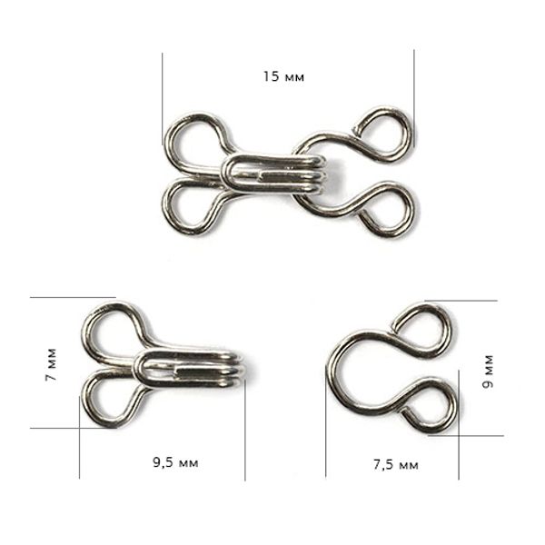 Крючки пришивные 15х9 мм, №2, ТВ-НЕ-А, цв. никель уп. 800 шт