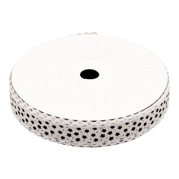Лента декоративная Звездочки 20 мм / 25±1 метров, YH98 (02 белый/черный)