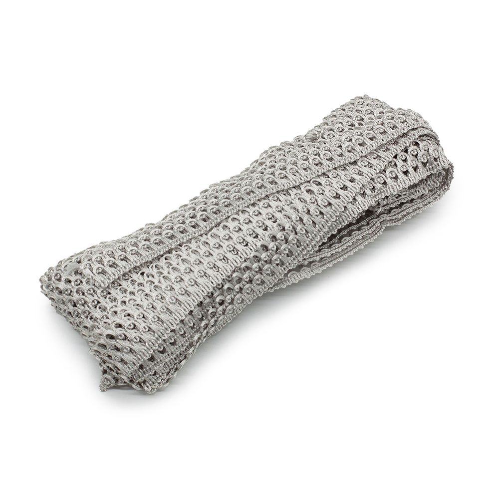 Тесьма отделочная 16 мм / 10 метров, вязаная, серебристый, С1292