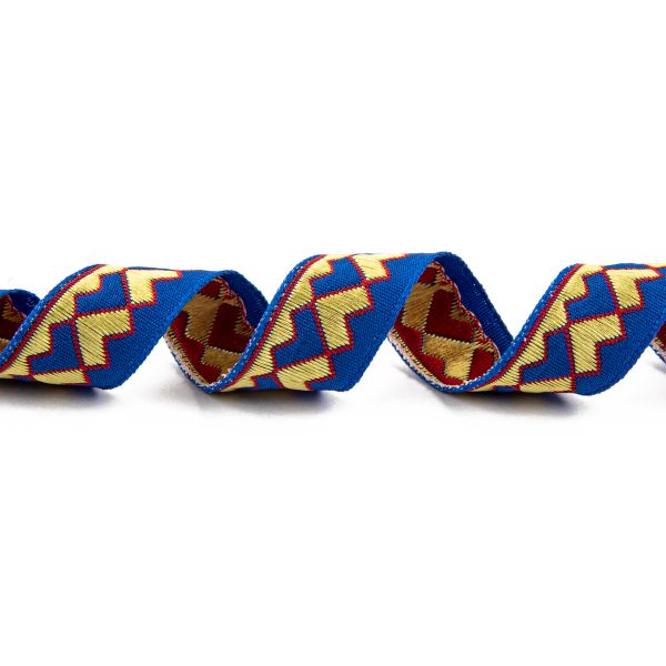 Лента (тесьма) жаккардовая 18.0 мм / 25±1 метров, Орнамент для северных народов, рис 7052 синий-желтый-красный, Gamma С3771