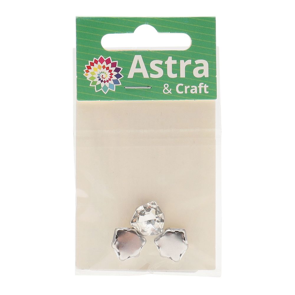 Хрустальные стразы в металлических цапах треугольные (Серебро) Белый 12 мм 3 шт/упак, ТЦ012НН12