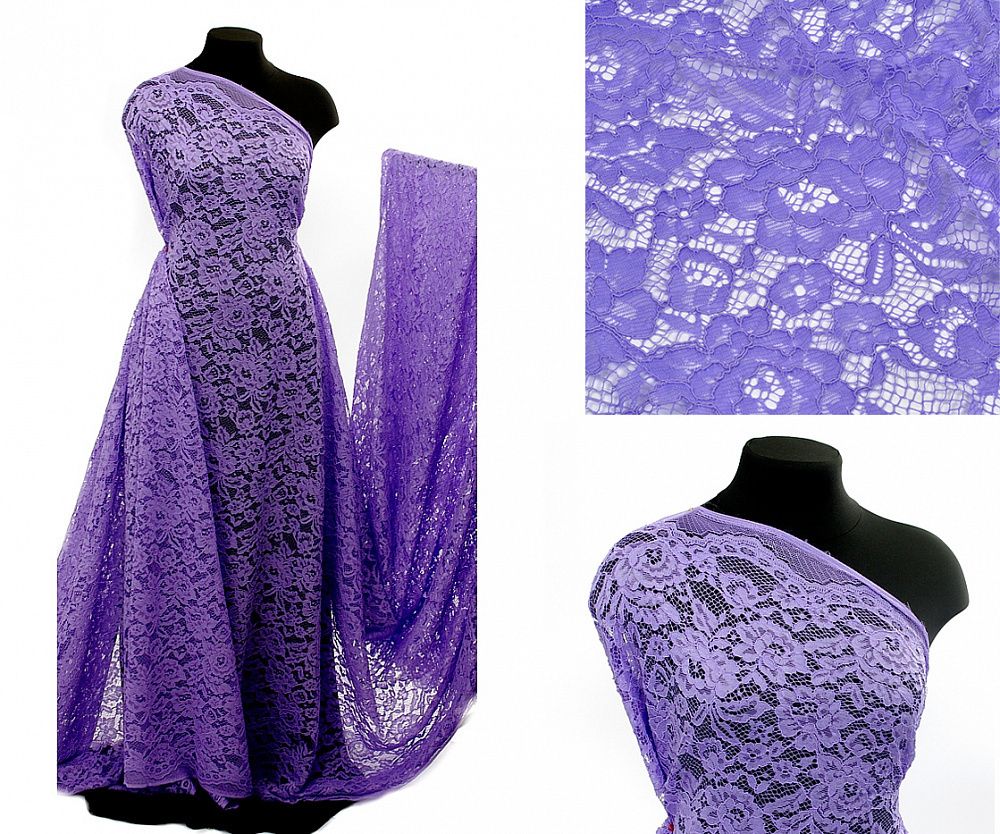 Ткань кружевная (гипюр) с кордом диз.LN-3002 шир.145 см, 130 г/м², цв.164 сиреневый уп.22,86м