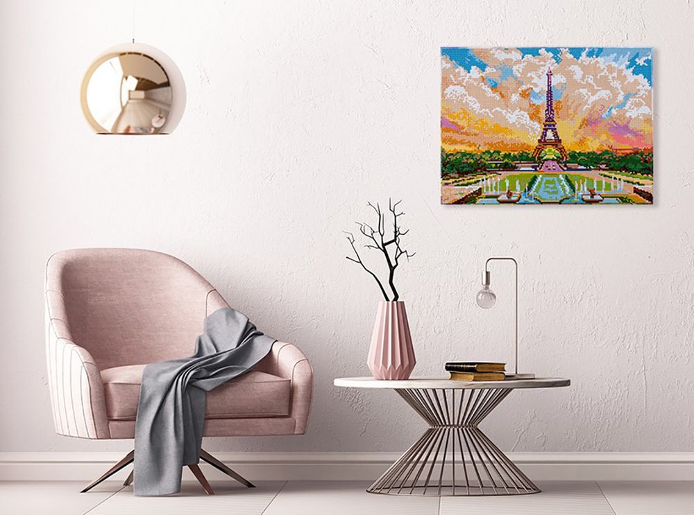 Алмазная (кристальная) мозаика Фрея, на подрамнике Вид на Эйфелеву башню, 40х30 см