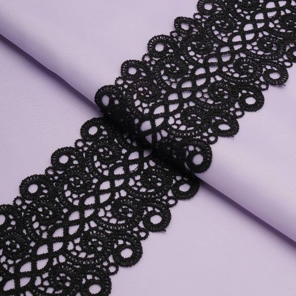 Кружево гипюр (плетёное) 75 мм / 13.7 метров, черный, 3AR1300