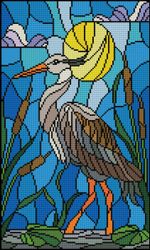 Алмазная (кристальная) мозаика Фрея, Цапля в камышах. Витраж, 30х50 см