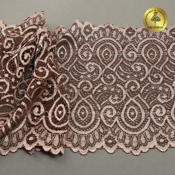 Кружево бельевое эластичное 180 мм / 3 м, L1351 цв.т.бежевый+св.бежевый, Kruzhevo