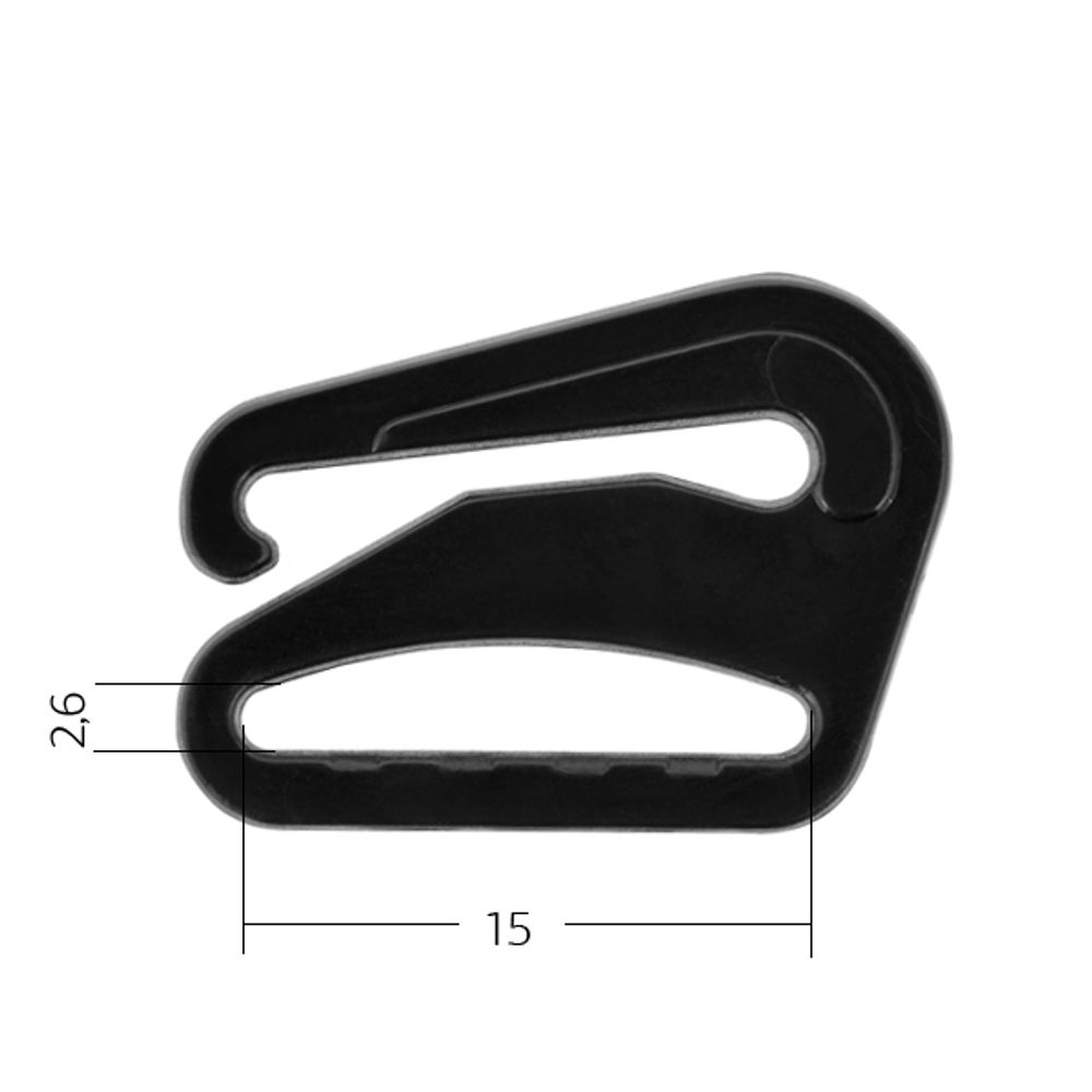 Крючки для бюстгальтера пластик 15.0 мм, 170 черный, Arta, 50 шт