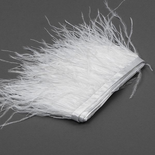 Перья на ленте декоративные Страус FBY-15-01 15см белый уп.2м