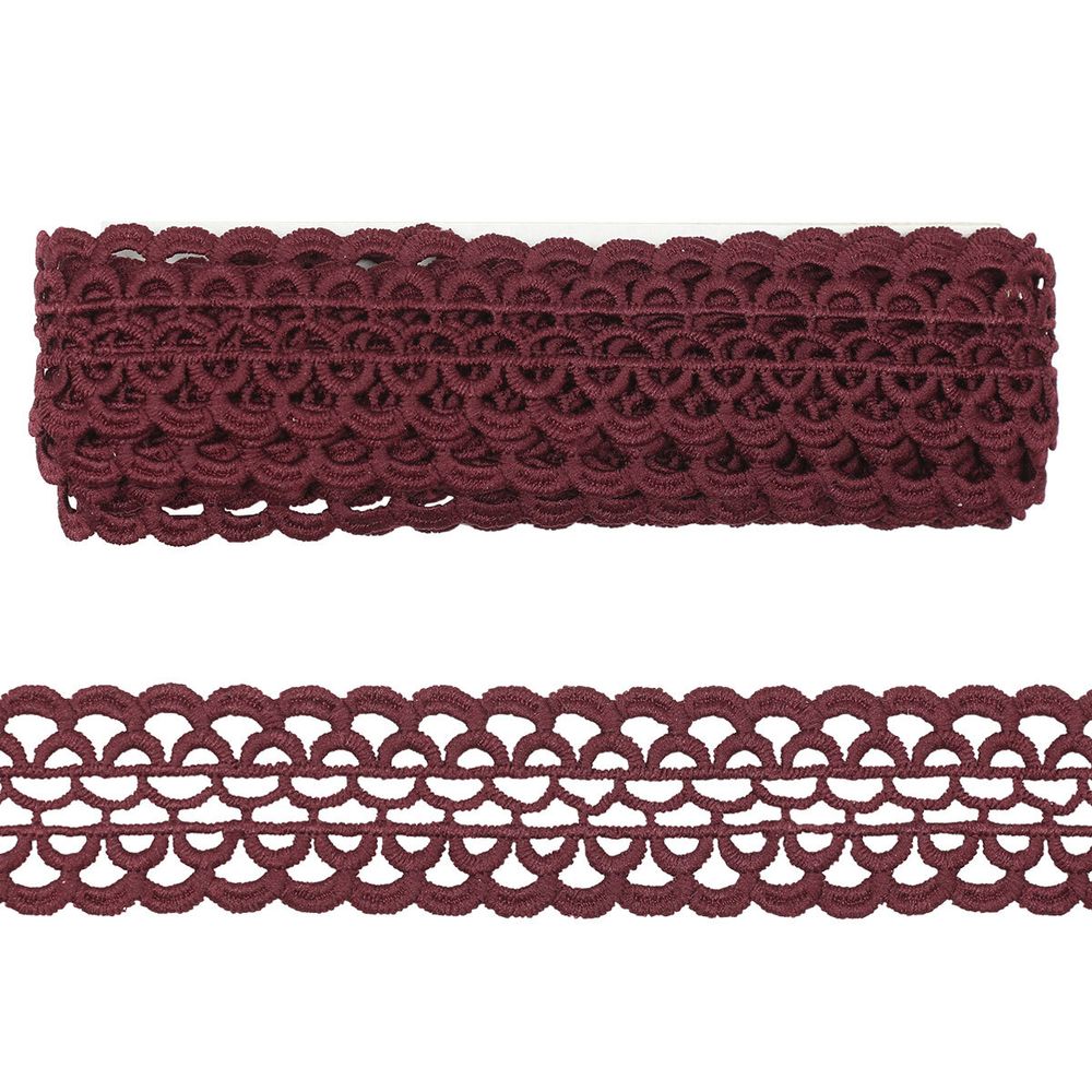 Кружево гипюр (плетёное) 33 мм, 3,4 м, ±4 см, 125 бордо