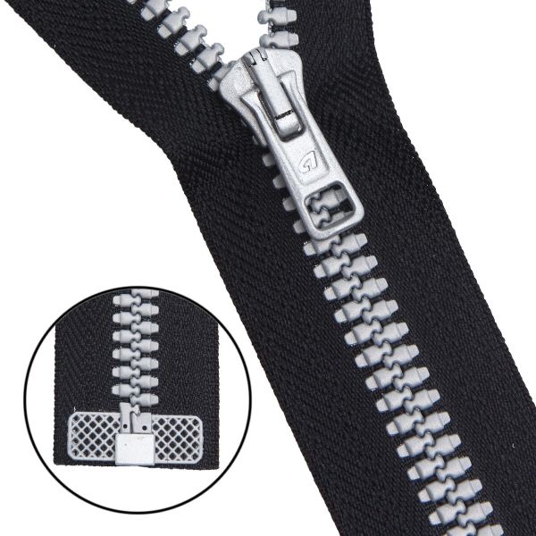 Молния трактор Arta Т5 (5 мм) 1 зам., разъем., 80 см, Decor, разъем., цв. 2076 -F цв. 077 черный / 991 алюминий, уп.5 шт