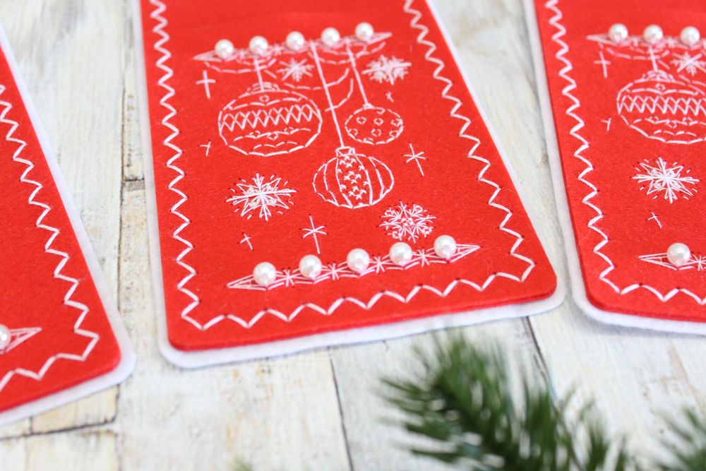 Набор для вышивания нитками МП Студия (Жар-птица), Новогодние узоры. Набор для сервировки приборов, 26х11 см