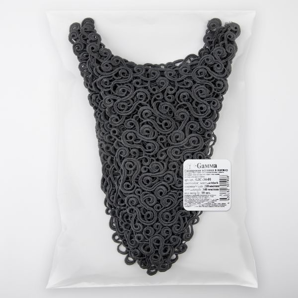 Пришивная кружевная вставка 210 мм, гипюр, 10 шт, Турция, черный, Gamma GIC-34-01