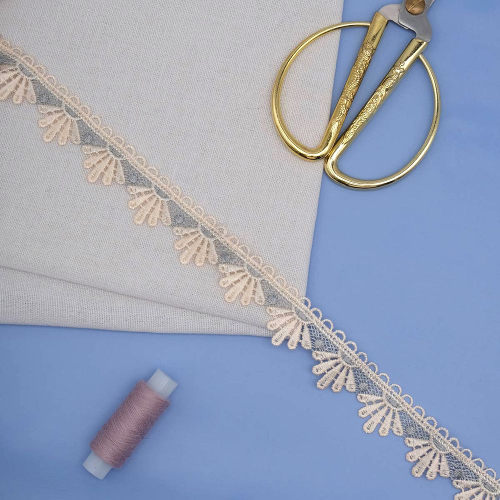 Кружево гипюр (плетёное) 30 мм / 13.7 метров, (интерьерное) голубой, 3AR2339