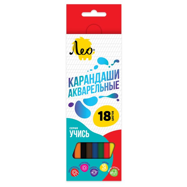 Карандаш акварельный в наборе заточенный 8х18 цв, Лео LNSWP-18