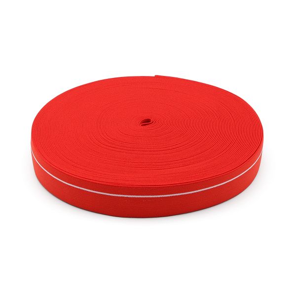 Резинка для мужских трусов и боксеров 30.0 мм / 25 метров, тканая мягкая, 21 г/м, красный/белый полоса