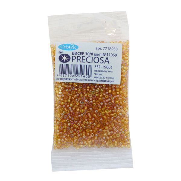 Бисер Preciosa прозрачный с радужным покрытием 10/0 (2.3 мм), круг.отв, 20гр, уп.5 шт