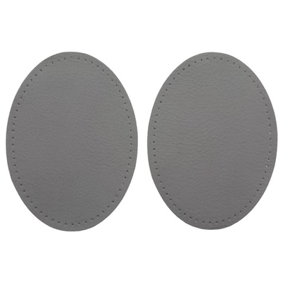 Заплатки пришивные из кожи, овал 8х10,9см с перфорацией, 2 шт, 100% кожа, 07 серый, 9124