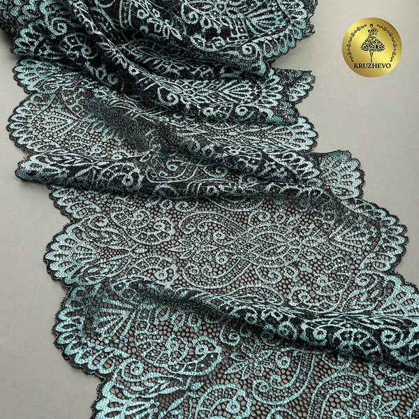 Кружево бельевое эластичное 225 мм / 3 м, 40992 цв.т.зеленый+св.зеленый, Kruzhevo