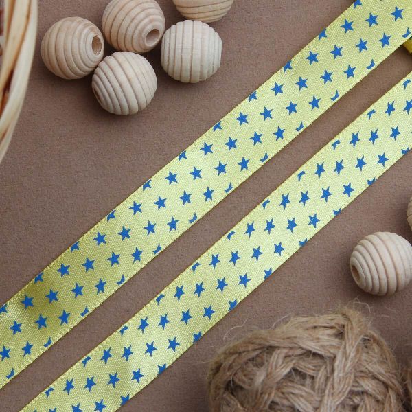 Лента атласная с рисунком 15.0 мм / 3 метра, Звездочки (желтый), Globus