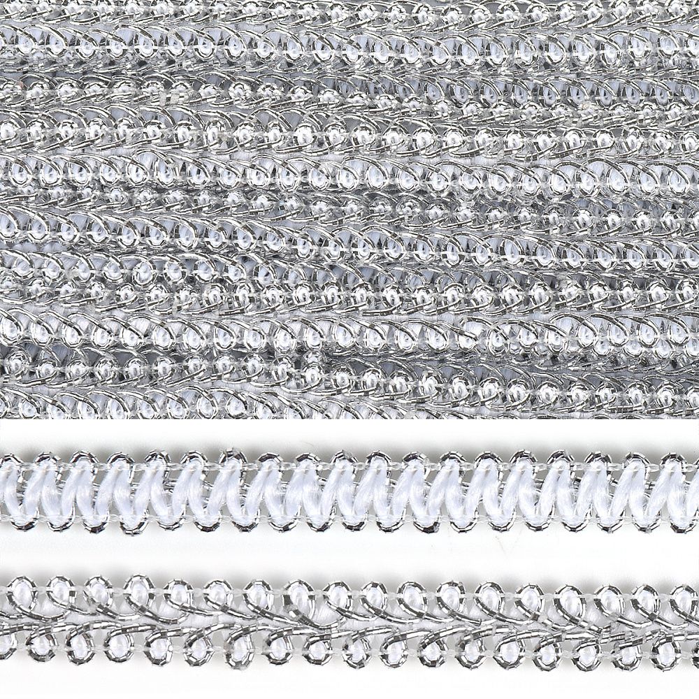 Тесьма в стиле шанель плетеная 12 мм 0384-0016 серебро уп. 18.28м