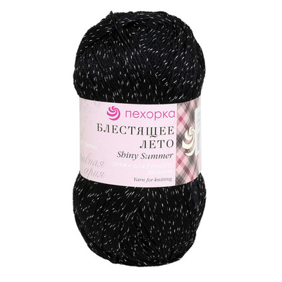 Пряжа Пехорка Блестящее лето / уп.5 мот. по 100 г, 380 м, 02-Черный