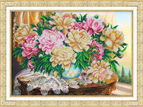 Набор для вышивания бисером Паутинка, Пионы в закате 40х28 см