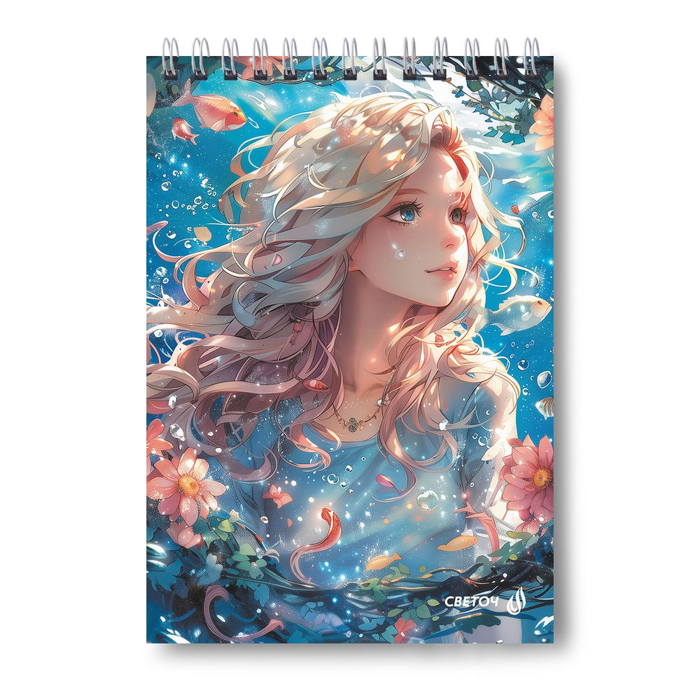 Блокнот на гребне, выборочный лак, A5 60 л., 4 шт, клетка, Нимфы 01256, Светоч Б131