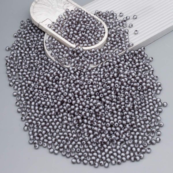 Бусины акрил ⌀8 мм, 500 г, цвет. с белой сердц., круглые часто гран., 59 серый, Astra&Craft LY-162