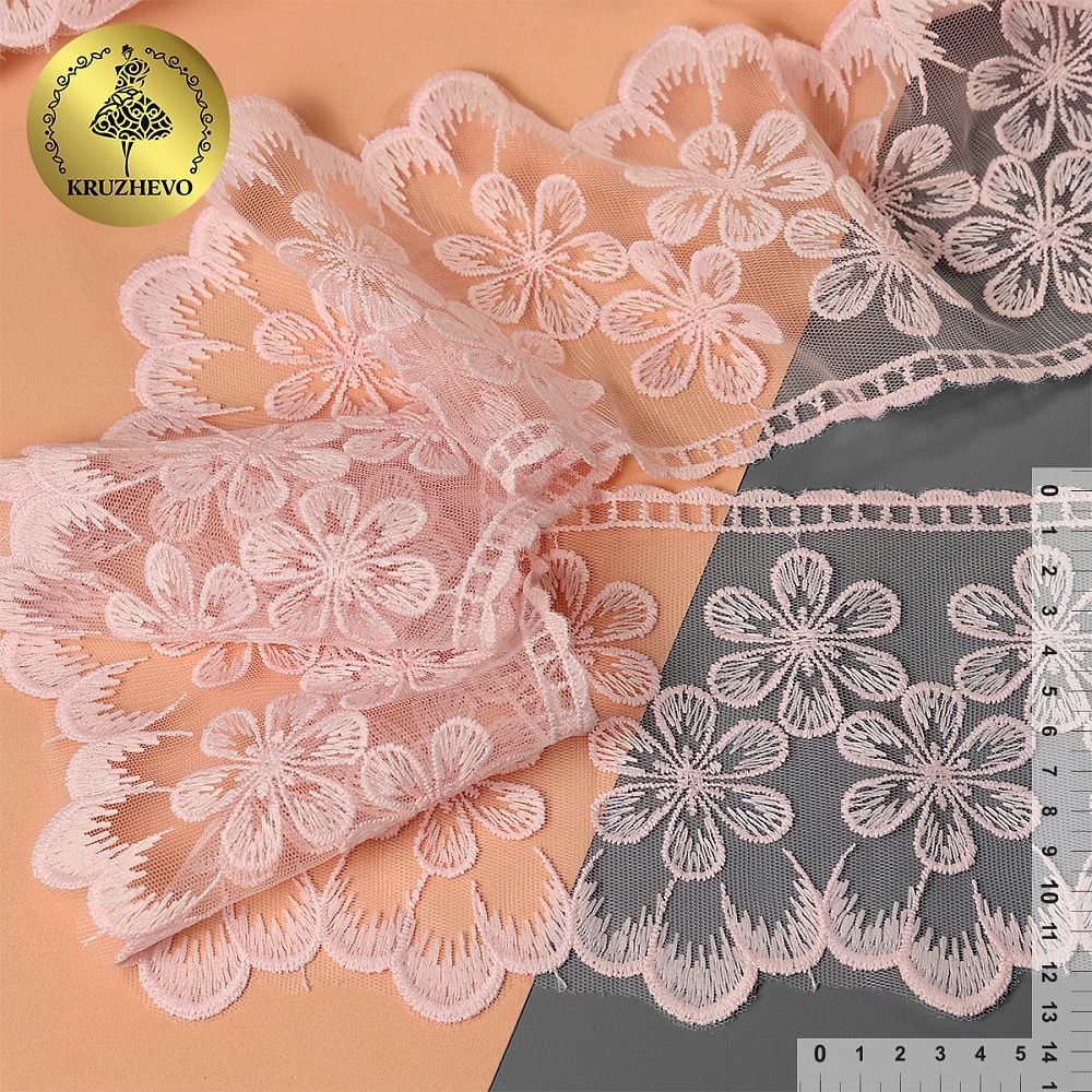 Кружево на сетке широкое диз.BL.40468 130мм цв.R1815 розовый уп.13.71 м, Kruzhevo