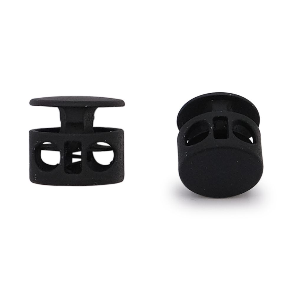 Фиксатор (зажим) для шнура металл 2 отв., 10.5х11.8 мм, ⌀3.7 мм, металл, P.Black (черная резина), MFR08, 10 шт