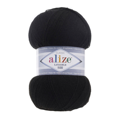 Пряжа Alize (Ализе) Lana Gold 800 / уп.5 мот. по 100 г, 800м, 060 черный A