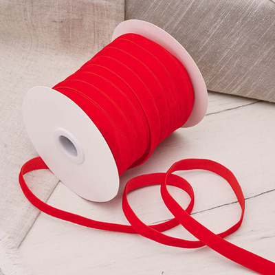 Лента бархатная (тесьма) эластичная 10.0 мм / 32.9±2 метров, 40 красный