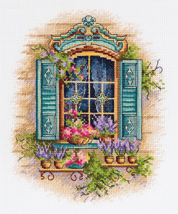 Набор для вышивания нитками Panna DE-7433, Окно с цветами, 18х21 см