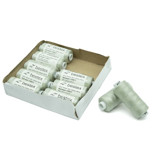 Нитки швейные бытовые Bestex 40/2, 365 м (400 ярд) / 10 кат., 329 серо-мятный