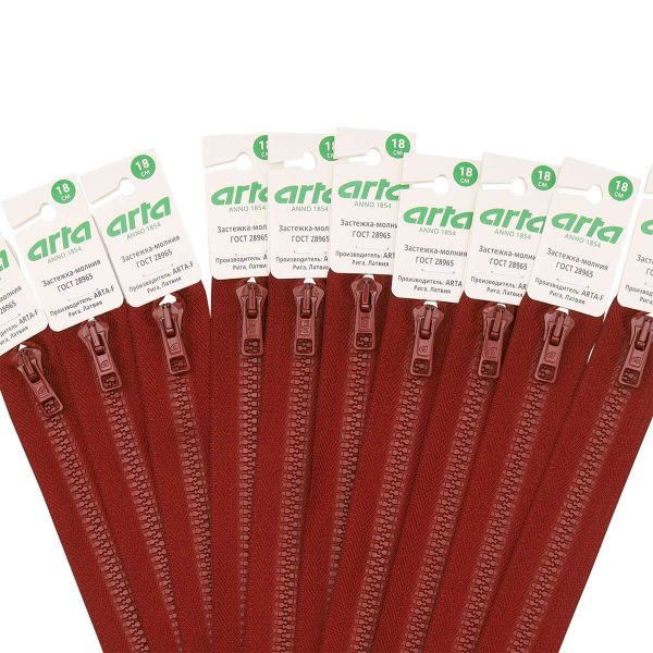 Молния трактор Arta Т6 (6 мм) 1 зам., н/раз., 18 см, цв. 010 терракотовый, 10 шт